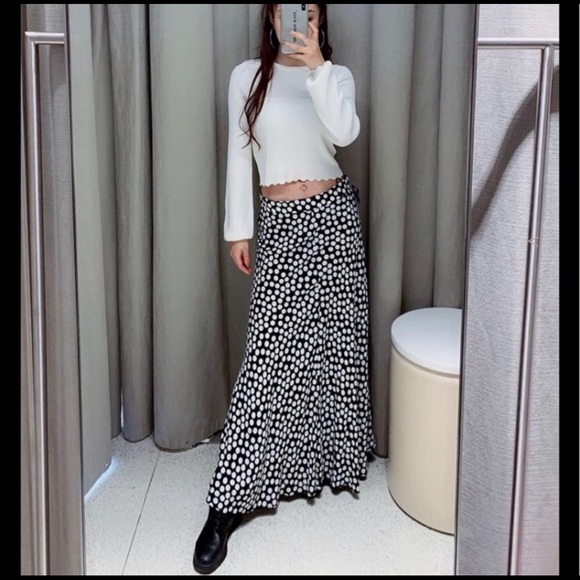 NWOT Zara Polka Dot Long Silk Maxi Skirt - Picture 5 of 16